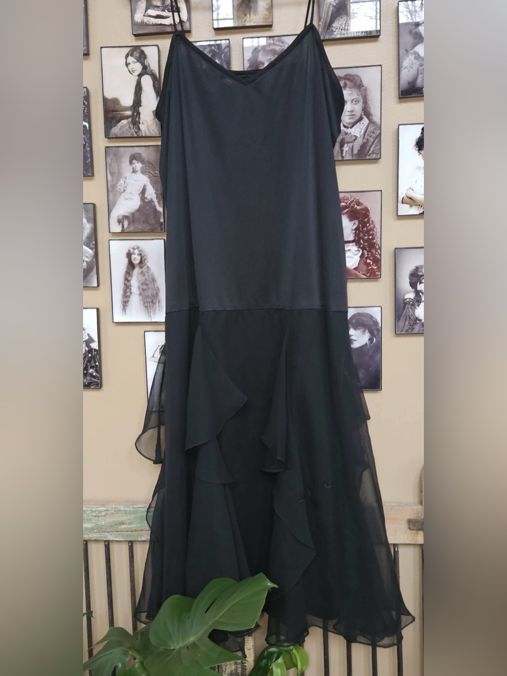 Vintage Lillie Rubin Black Chiffon Ruffle Midi dress ILGWU Union Made 90s Fairy